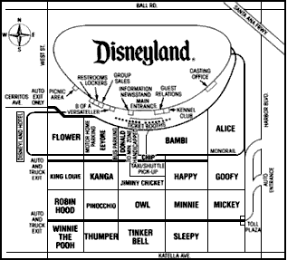 Disneyland parking lot map, 1987
