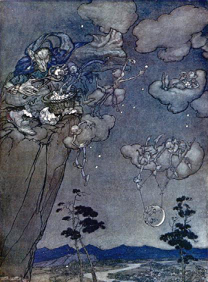 Rip Van Winkle's faerie folk hang out the moon