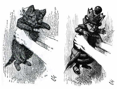 Alice shaking her cat and the Red Queen by John Tenniel