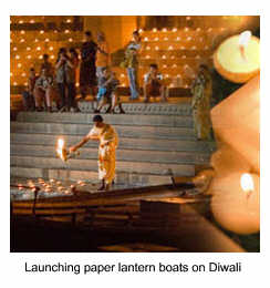 Launching paper lantern boats at Diwali