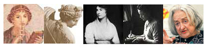 Images of women including ancient Roman, Greek, Wollencroft, Simone de Bovier, and Betty Friedan