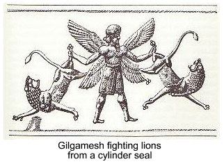 Gilgamesh fighting lions from a cylinder seal