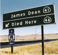 James Dean Died Here road sign